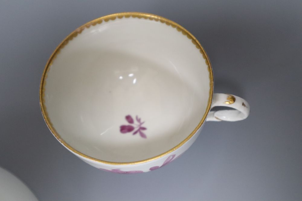 A Vienna puce en camaieu cup and trembleuse saucer, diameter 13.5cm (repair) and a similar Furstenburg cup and saucer, late 18th centur